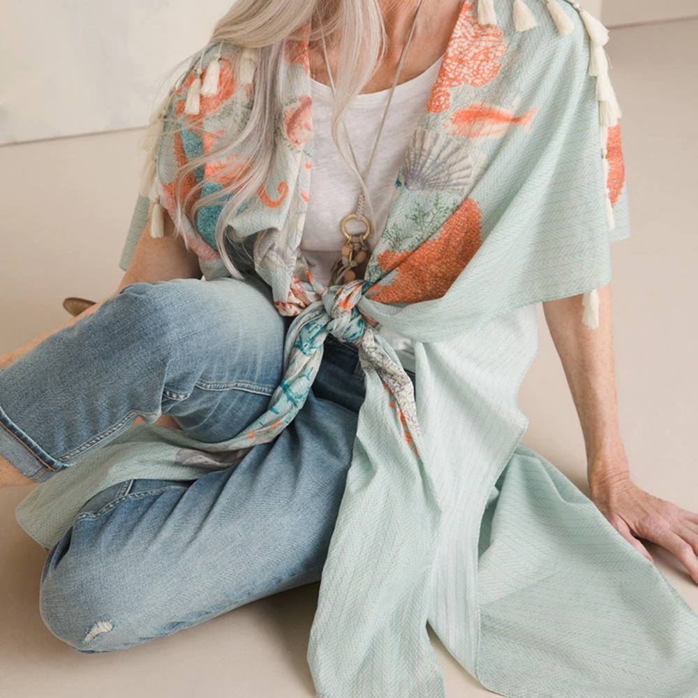 NWT Ocean-Print Kimono-Style Wrap Chico’s